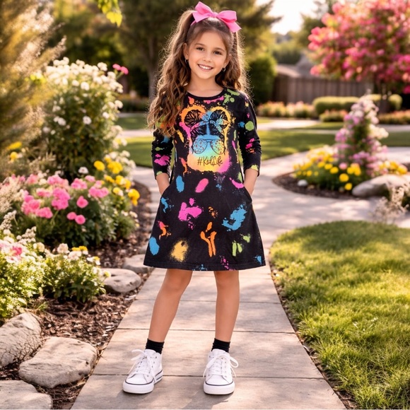 SHEIN Other - SHEIN Black and Multicolor Graphic Kids Dress
